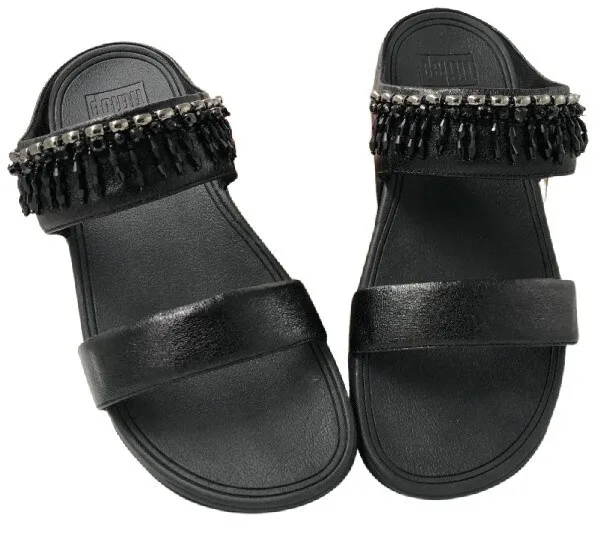 FitFlop Vina Adorn Wedge Slide Sandals - Black - Size 10 (EU 42) 2