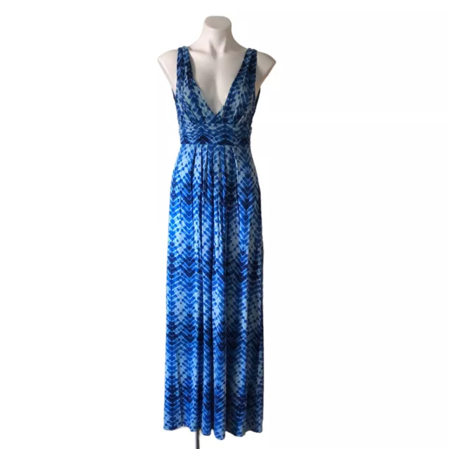 Tart Womens Large Sleeveless Maxi Maternity Dress Blue Tie Dye Double V-Neck