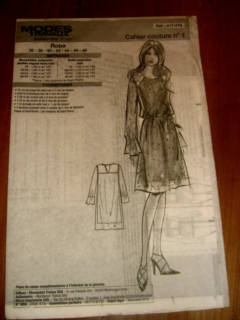 Patron De Couture Robe Dos-nageur Femme - Taille 36/48 (ou 4 Patrons 10€) - Magazine Modes & Travaux 05/2016