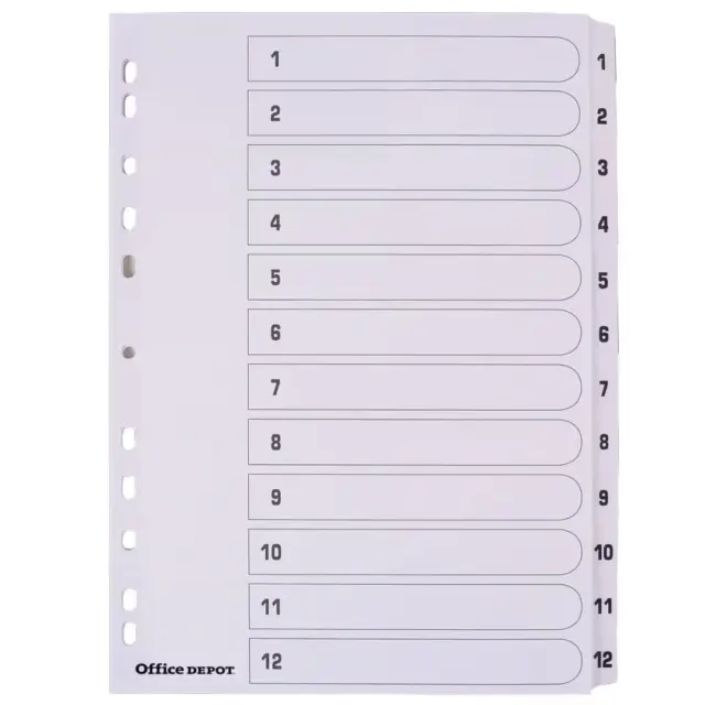 Office Depot Mylar Punched Dividers A4 Extra Wide 1-12 Part Numeric White 2