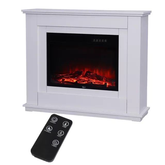 30 inch Led Light Electric Fireplace Fire Set White MDF Frame Floor Standing