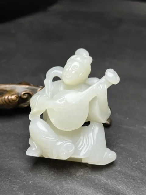 Chinese Exquisite Handmade Figure carving Hetian Jade Statue