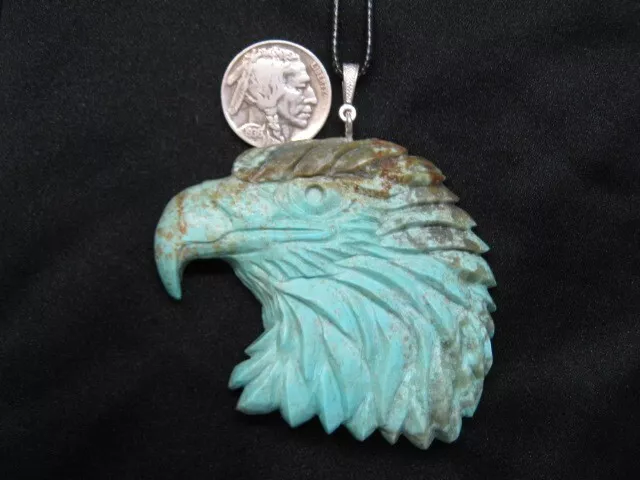 Hand Carved Turquoise Eagle Head Pendant Necklace