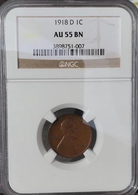 1918 D  Lincoln Head Cent  NGC  AU-55 BN  Problem Free Tough Date