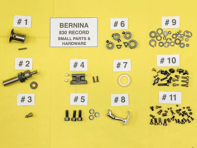 Varias piezas pequeñas y hardware Bernina para discos 830 y modelos similares