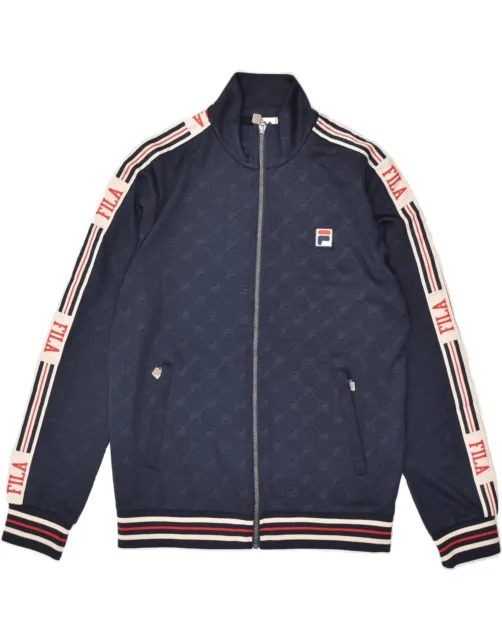FILA Mens Graphic Tracksuit Top Jacket Small Navy Blue Geometric Polyester AY00
