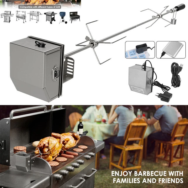 BBQ Grillspieß mit Edelstahl Motor 137-142cm Drehspieß Gasgrill Automatisch DHL 11
