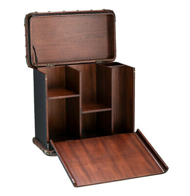 Picnic Box Bar Hamper Black Victorian Travel Trunk 18.75" Wooden Nautical Basket 2