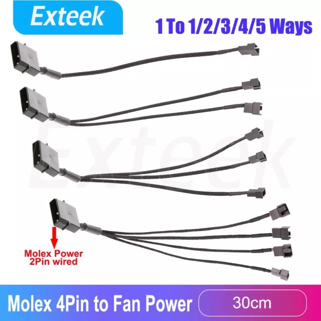 Braided 4Pin Molex LP4 Power to 3Pin/4Pin Case Cooling Fan Converter Adapter 12V