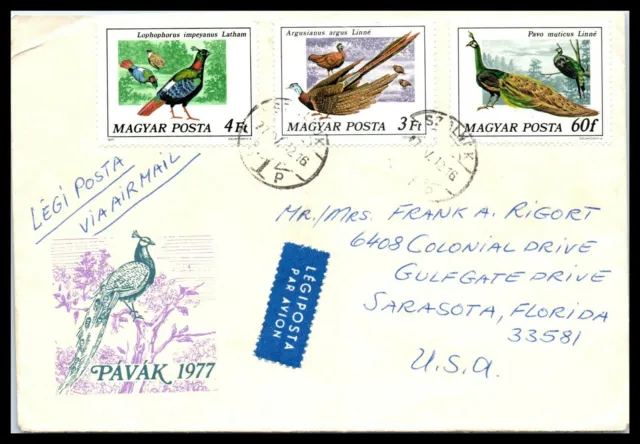 1977 HUNGARY Air Mail Cover - Pecs to Sarasota, Florida USA w/ Letter N10