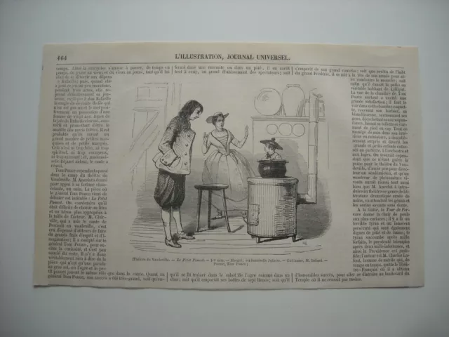 Gravure 1845. Theatre Du Vaudeville. Le Petit Poucet. Avec Explicatif.