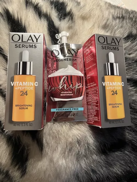 Olay Vitamin C+ Peptide 24 Brightening Serum 13oz 2pk plus whip hydrating sample