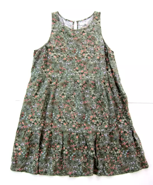 Old Navy Green Pink Black 100% Rayon Sleeveless Floral Tank Sun Dress Large