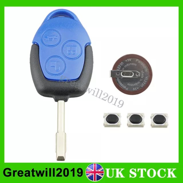 Replacement For Ford Transit MK7 Van 3 Button Key Fob Case Blue + VL2330 Battery