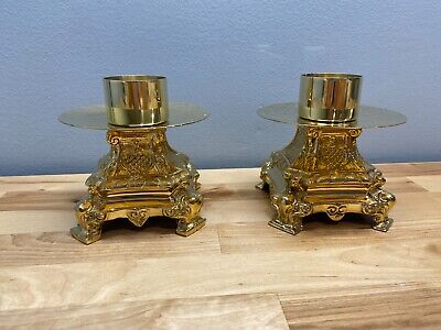 Ornate Solid Brass Altar Candlestciks + Nice Matching Set
