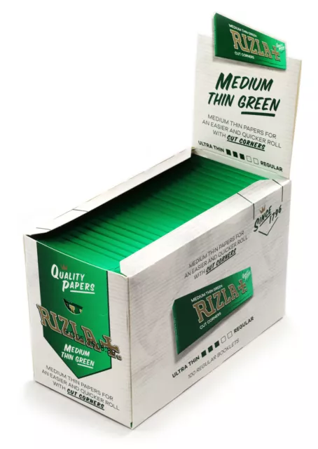 1 box RIZLA Green Regular Cut Corners Rolling paper - 100 booklets = 5000 papers