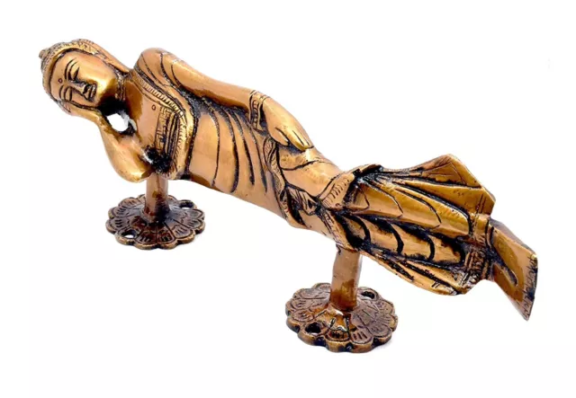 Handmade Antique Brown Finish Lying Buddha Brass Door Handle