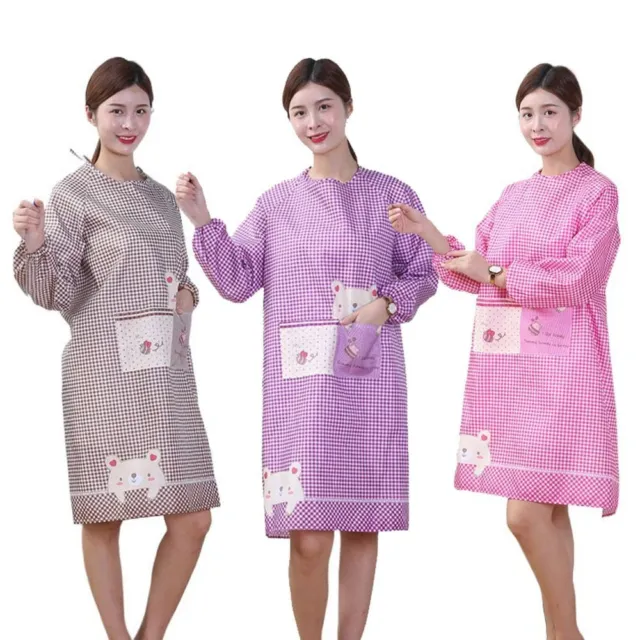 Full Wrap Women Overall Apron Long Sleeved Adult Bib Cooking Smock  Restaurant