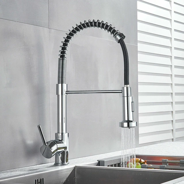 Modern Pull Out Kitchen Mixer Tap Dual Spout Spray Single Lever Chrome Mixer Tap