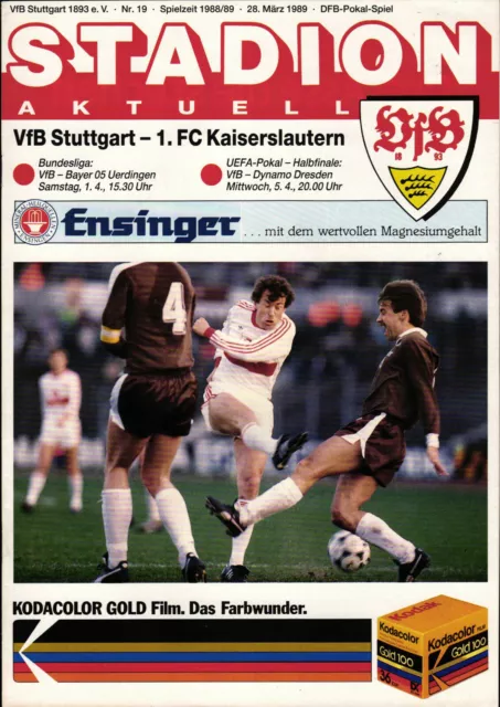 DFB-Pokal 88/89 VfB Stuttgart - 1. FC Kaiserslautern, 28.03.1989