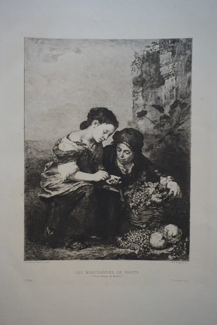 Gravure Ancienne Fernand Besnier – Corbeaux, Thème Curiosa, XIXe Siècle