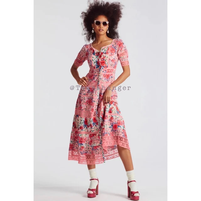 NWT LoveShackFancy Carmie Victorian Midi Dress Sz 4 Rush of Red