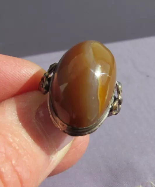 Vintage Art Deco Cc Clark & Coombs 10K & Sterling Ribbon Oval Banded Agate Ring