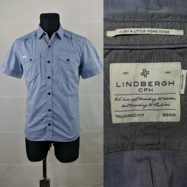 LINDBERGH CPH M (15.5” 39.5cm) Mens Blue Chambray Shirt Short Sleeve Tailored