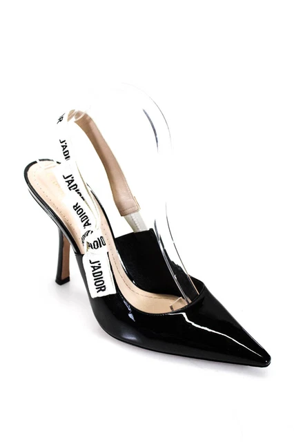 Christian Dior Womens Pointed J Adior Slingback Pumps Black Patent Leather 40