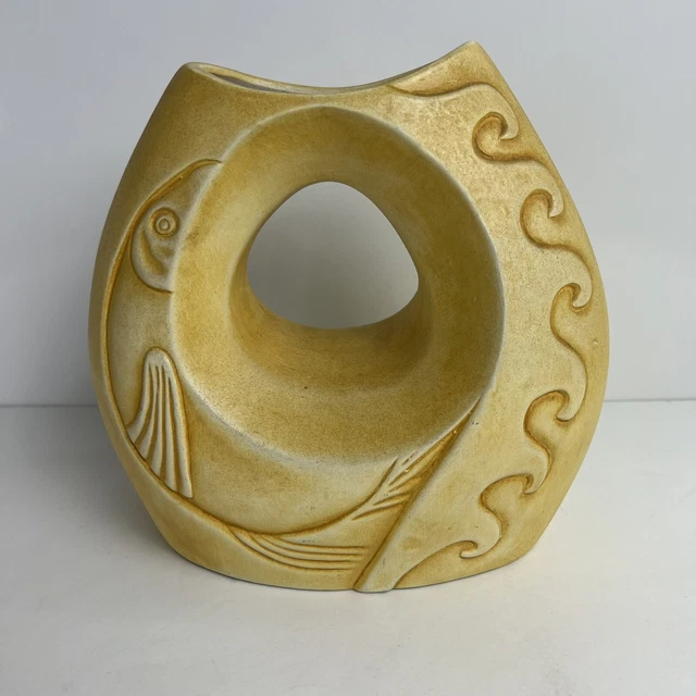 Mexican Folk Art Fish Sun Double Sides Wedding Vase Yellow