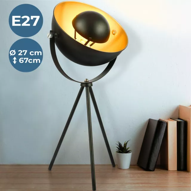 Jago® Lampada da Tavolo Lettura Treppiede Salotto Vintage Paralume Nero Dorato
