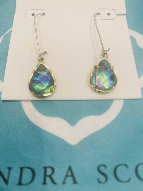 Kendra Scott Dee tear drop Earrings Abalone Shell gold tone