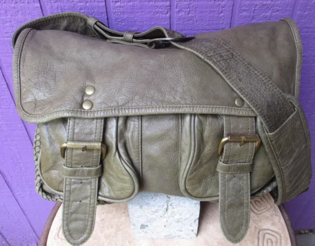 Cleobella LARGE Tuko Pamoja Messenger Bag Olive Leather Shoulder Bag Purse