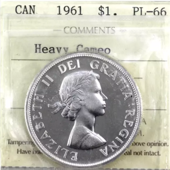 1961 Canada SILVER One Dollar Coin ICCS PL 66 Heavy Cameo Dollar $1 (JC)