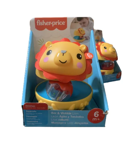 Fisher-Price Bat & Wobble Lion Infant Sensory Toy with Rattle & Chime  Sounds for Ages 6+ Months