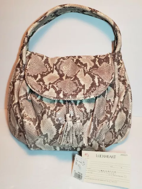 Lockheart Maia Snake Embossed Leather Large Hobo Purse Handbag Nwt $725