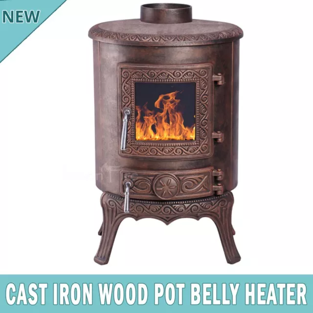 NEW 8KW Cast Iron Wood Pot Belly Heater Slow Combustion Heat UpTo 12 Square