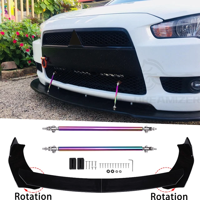 For Mitsubishi Lancer EVO 8 9 X Front Bumper Lip Splitter Spoiler + Strut Rods For Mitsubishi Lancer EVO 8 9 X Front Bumper Lip Splitter Spoiler + Strut Rods