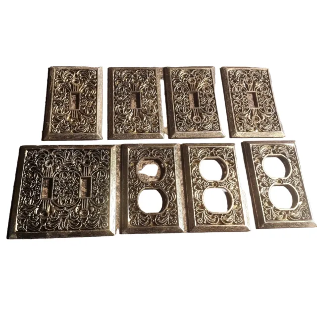 Vintage Brass Ornate Salvage  Metal Outlet Cover Double Light Switch Plate Cover