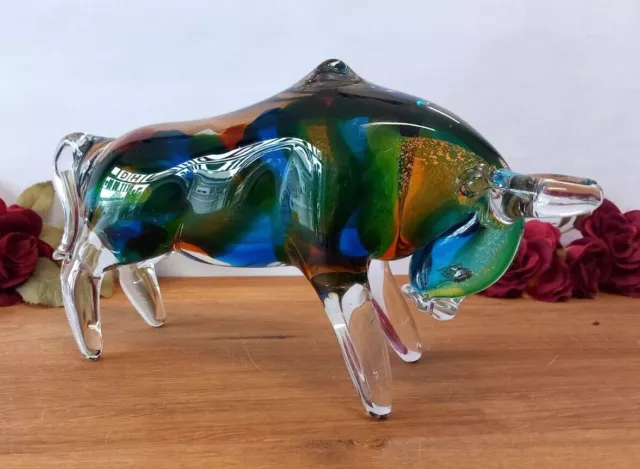 Glasfigur Stier Skulptur Glas Figur Bulle Kunst Kristallglas Bison Murano Stil