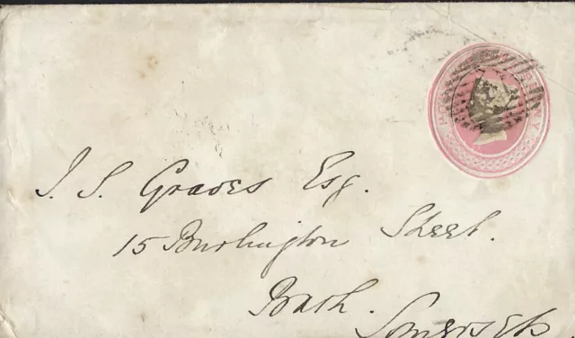 GB : 1852 Postal stationery envelope to Bath -4 in diamond  LONDON numeral