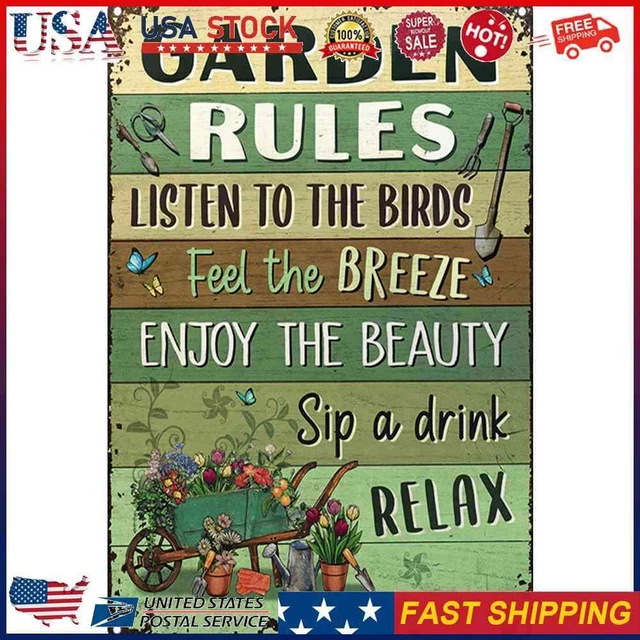 Garden Rules Plate Metal Tin Sign Plaque for Bar Pub Club Garage Wall Home Decor