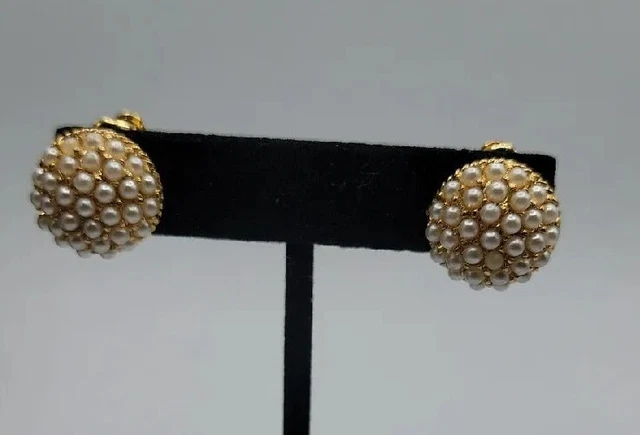 Napier Faux Pearl Pave Adjustable Screwback Earrings Unsigned Pat Pend Vintage