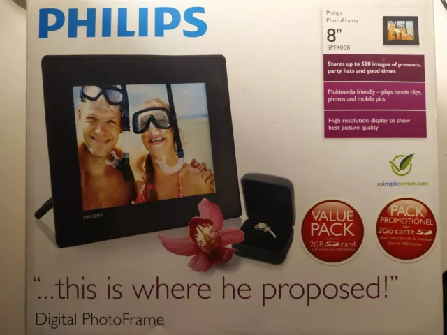 philips digital photo frame spf4608/12 8'' card 2gb HIGH DEFINITION, AC POWER