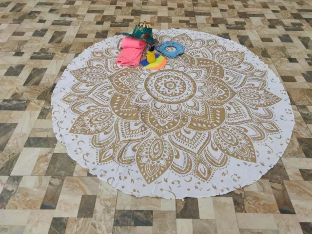 Bohemio Oro Lotus Redondo Playa Hippie Arte Manta Yoga Mat Toalla Indio Roundies