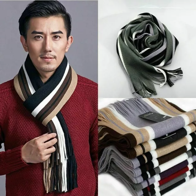 Cashmere Winter Long Shawl Neck Warm Neck Wrap Casual Men Striped Scarf