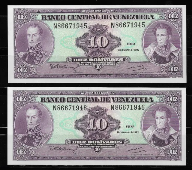 Venezuela. Billetes Correlativos De 10 Bolivares. 1992 . Sin Circular