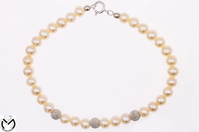Bracelet Perles or Blanc 18 KT 750 Sphères Or Perles 5/5,50 MM -496 / St