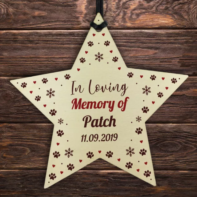 Wooden Star Personalised Dog Cat Pet Memorial Christmas Tree Decoration Bauble