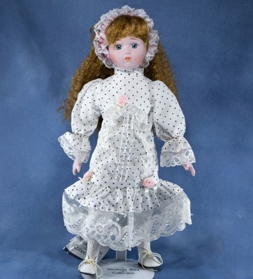Heritage Mint Collector's Porcelain Girl Doll 15" Blue Eyes Red Crimped Hair